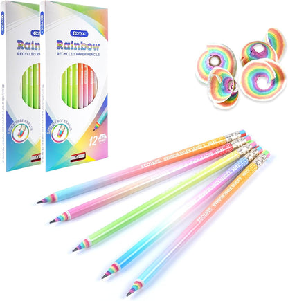 ECOTREE Pre-sharpened Pencils #2 Eco Rainbow Paper Pencil Cute Pencil for Kids Number 2 Pencils with Erasers for School, Writing, 12 Count