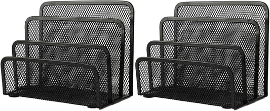VANRA Small Letter Sorter Desktop File Holder Organizer Metal Mesh with 3 Vertical Upright Compartments (Black)