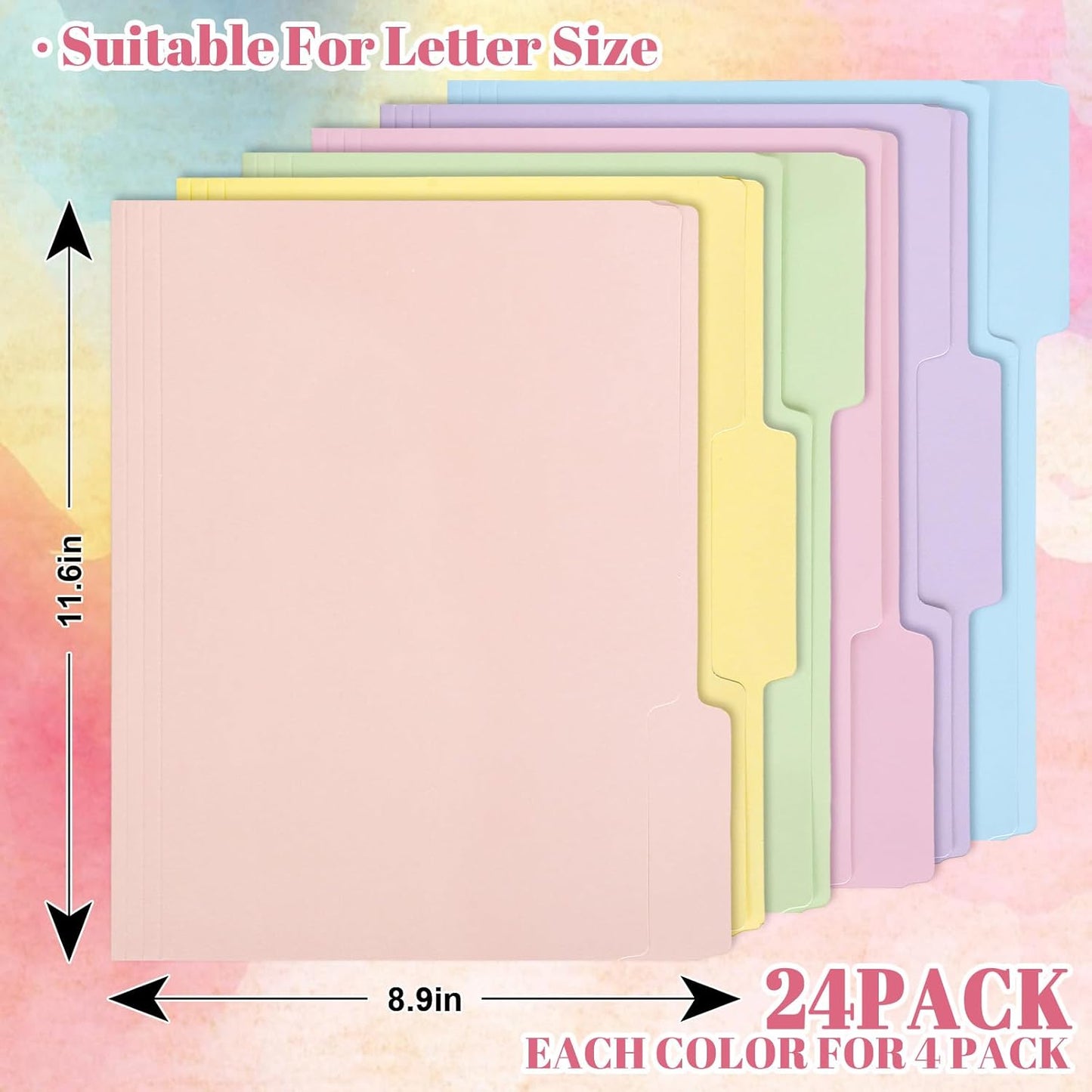 Whaline 24 Pack Dusty Blue File Folders Letter Size 6 Colors Gradient Blue File Pockets with 1/3 Cut Tab for Home Office Classroom Supplies, 8.9 x 11.6 Inch
