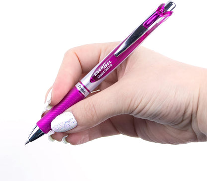 Pentel EnerGel RTX Retractable Liquid Gel Pen, (0.7mm) Medium Line, Metal Tip, Black Ink, Box of 12 (BL77-A)