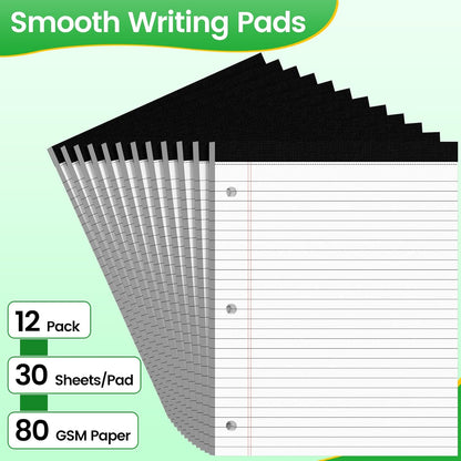 3 Hole Legal Pad 8.5 x 11, 3 Pack White Note Pads, Notebook Paper Wide Ruled, Writing Paper Pads, Notepads with Binder Holes, Lined Paper 8.5x11, Ideal for School, Home, Office, 30 Sheets/Pack