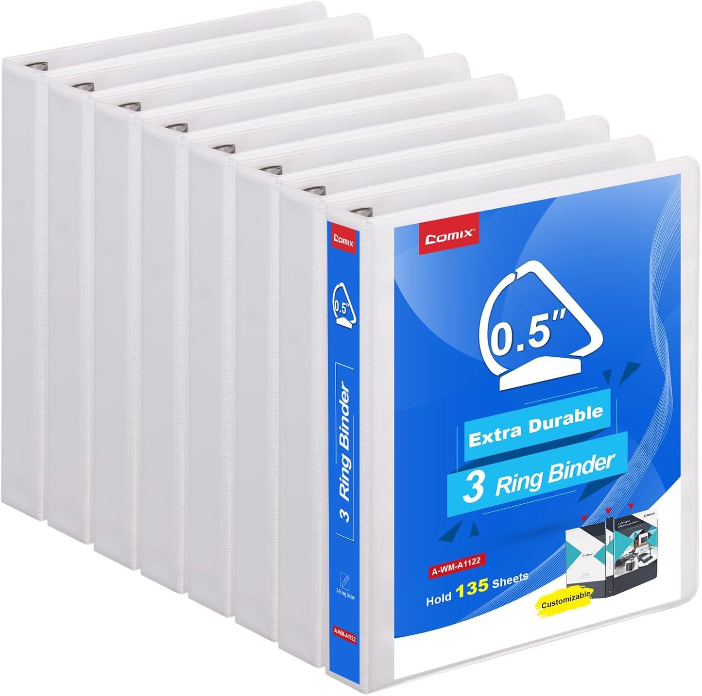 COMIX Heavy Duty Slant-D Ring View Binder, 1 inch 3 Ring Binders, Hold 225 Sheets of 8.5" x 11" Paper, 12 Pack (Black)