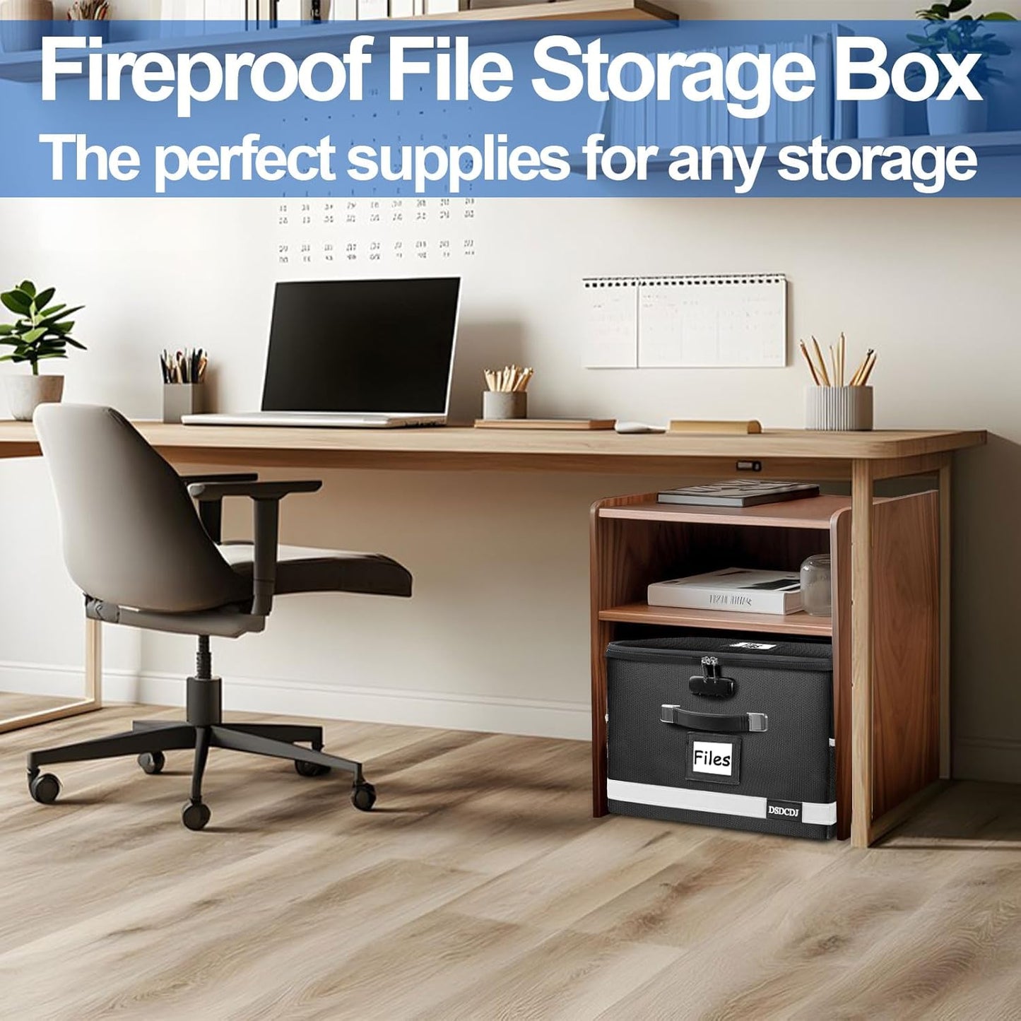 File Box with Lock - Portable File Organizer Box with Handle, Sturdy Important Document Organizer with Label, Slide, Reflective Strip for Hanging Letter/Legal Folder
