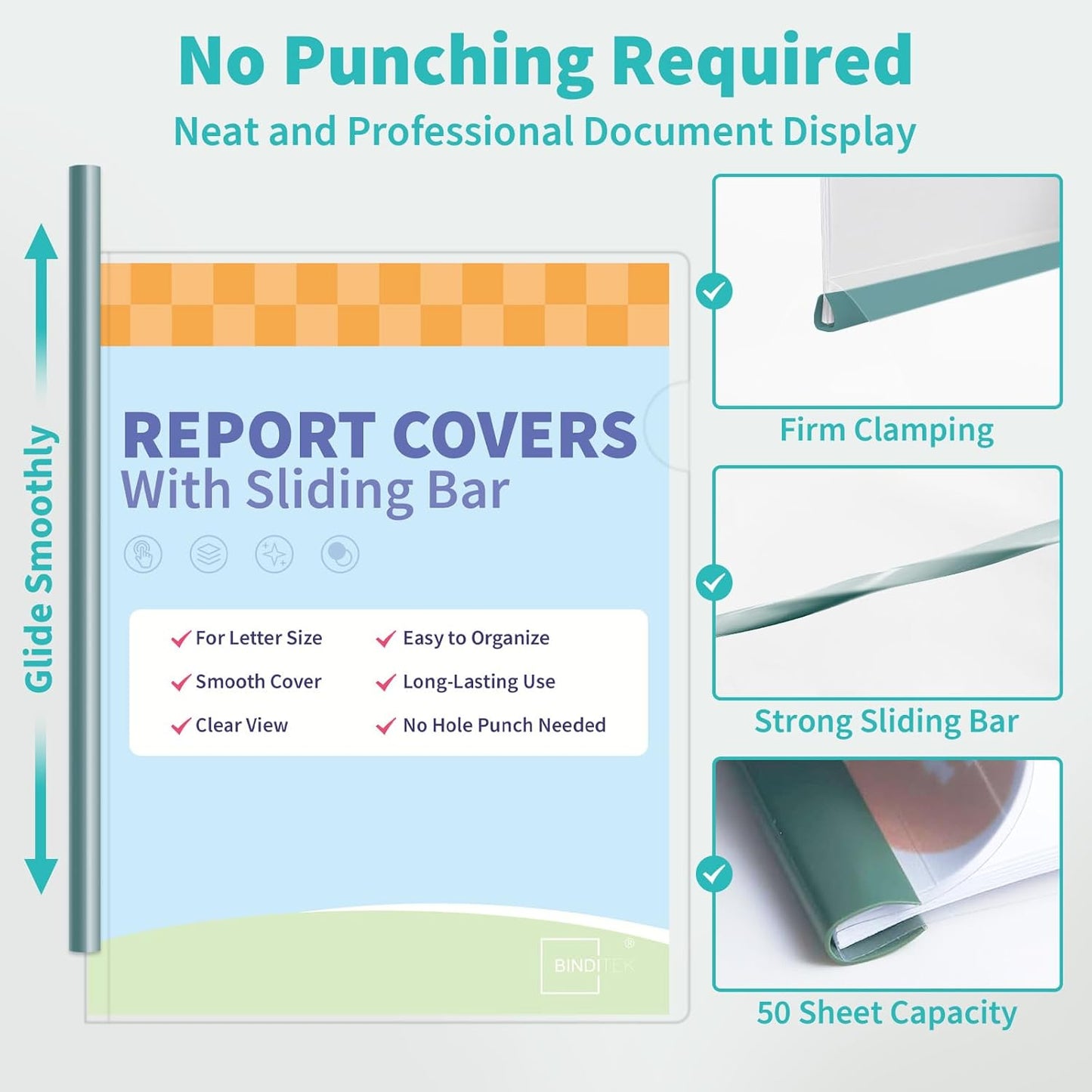 Binditek 10 Pack Clear Report Covers with Sliding Bars, 50 Sheet Capacity, 6mm Sliding Bar File Folder, Purple Gradient, for Students and Coworkers