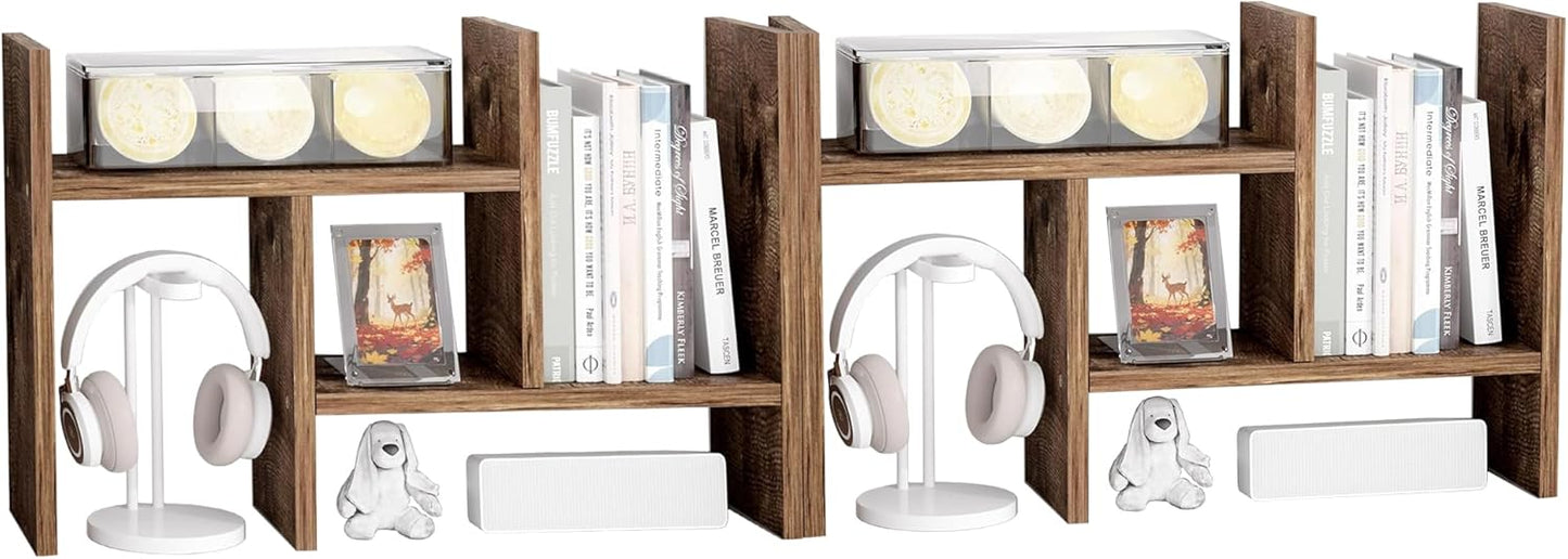 Jerry & Maggie Desktop Organizer Office Storage Rack Adjustable Wood Display Shelf Free Style Double H, Multi-Functional Mini Bookshelf for Desk Natural Stand (White)