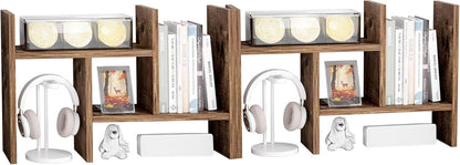 Jerry & Maggie Desktop Organizer Office Storage Rack Adjustable Wood Display Shelf Free Style Double H, Multi-Functional Mini Bookshelf for Desk Natural Stand (White)