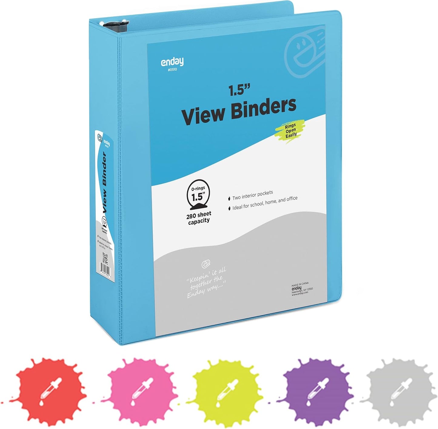 3 Inch Binder 3 Ring Binders Green, Slant D-Ring 3” Clear View Cover with 2 Inside Pockets, Heavy Duty Colored School Supplies Office and Home Binders – By Enday