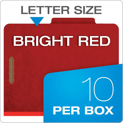 Pendaflex Pressboard Classification File Folders, 3 Dividers, 2" Embedded Fasteners, 2/5 Tab Cut, Letter Size, Bright Red, Box of 10