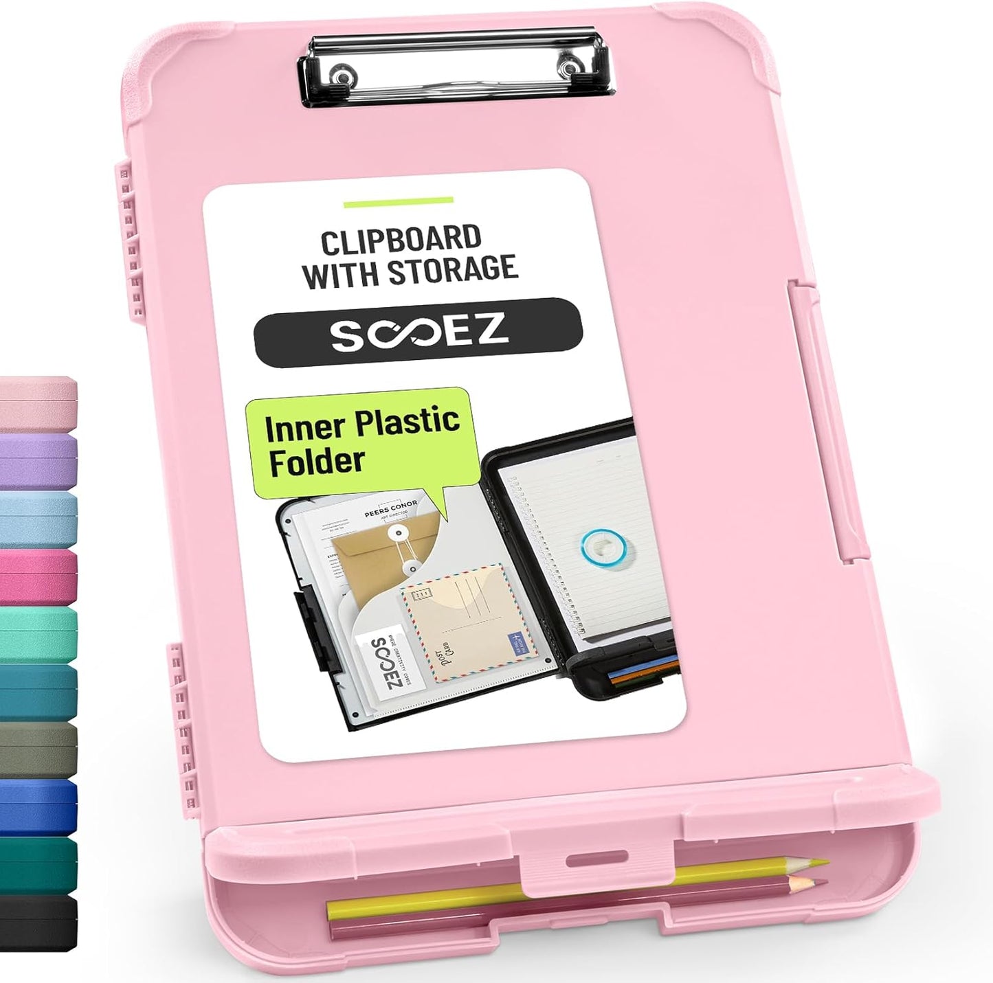 Sooez Reinforced Clipboard with Storage, Inner Plastic Folder Attached, Heavy Duty Plastic Clip Boards 8.5x11 with Pen Holder, High Capacity Nursing Clipboard for Teacher Office Home, Letter / A4 Size