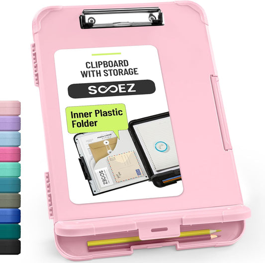 Sooez Reinforced Clipboard with Storage, Inner Plastic Folder Attached, Heavy Duty Plastic Clip Boards 8.5x11 with Pen Holder, High Capacity Nursing Clipboard for Teacher Office Home, Letter / A4 Size