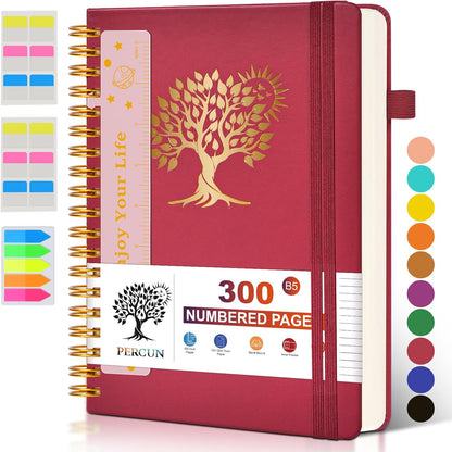 Spiral Notebook Journal for Women Men, 300 Numbered Lined Pages, College Ruled, A5 Hardcover Spiral Bound Notebook for School, Work, Note Taking Writing, Leather Spiral Journal Medium 5.9"x8.5"