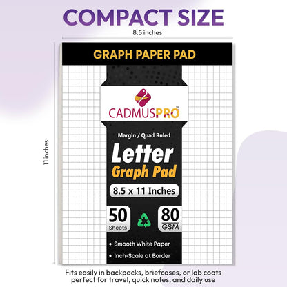 CADMUSPRO Graph Paper Pads 8.5x11 inch, 50 Sheets, Double-Sided, 80 GSM Quadrille Grid Math Notebook for students, Engineering Pad & Blueprint Drafting Paper, Architecture Sketch