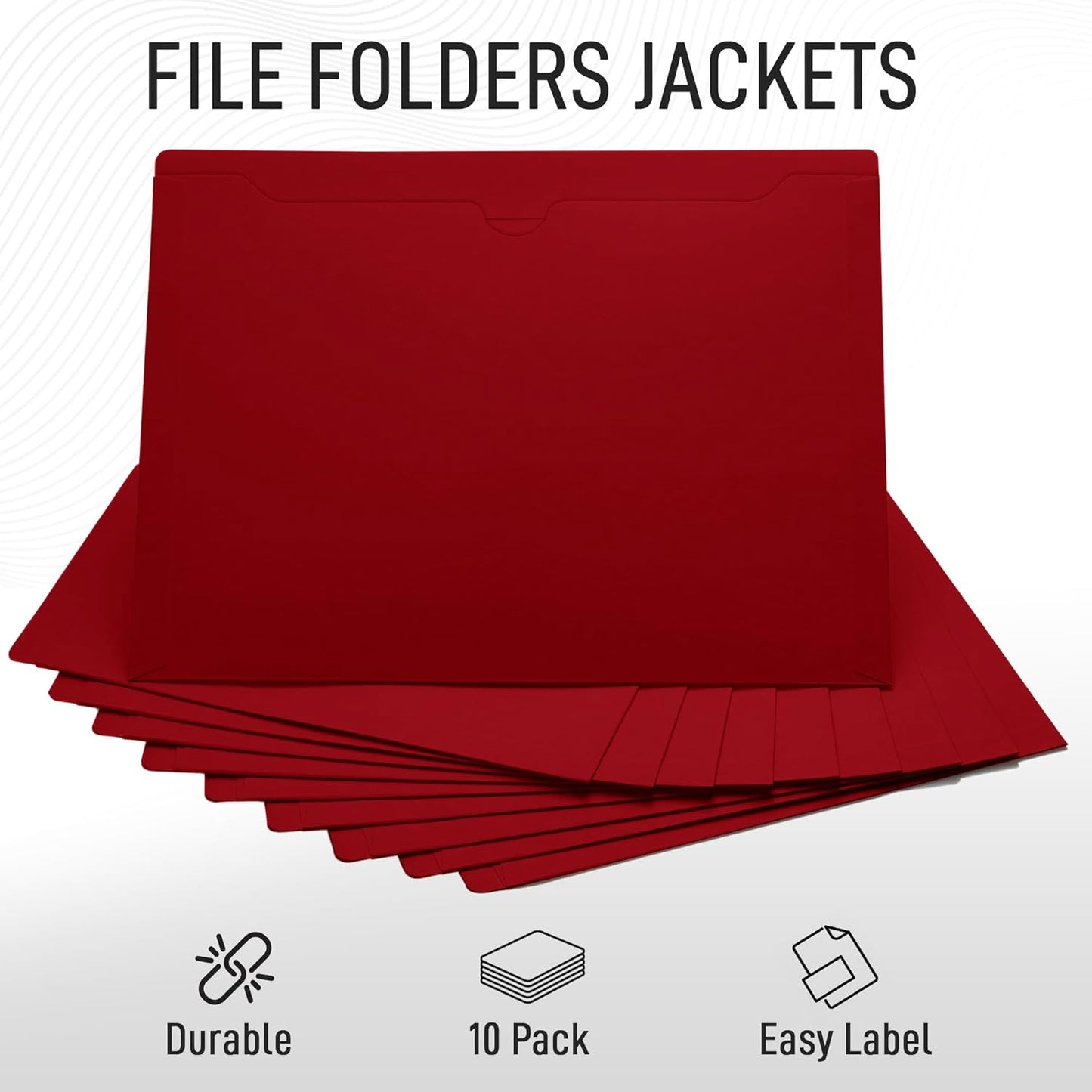 Black File Jackets, Flat-No Expansion, Letter Size, Reinforced Straight-Cut Tab, 10 Pack