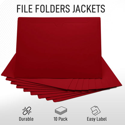 Black File Jackets, Flat-No Expansion, Letter Size, Reinforced Straight-Cut Tab, 10 Pack