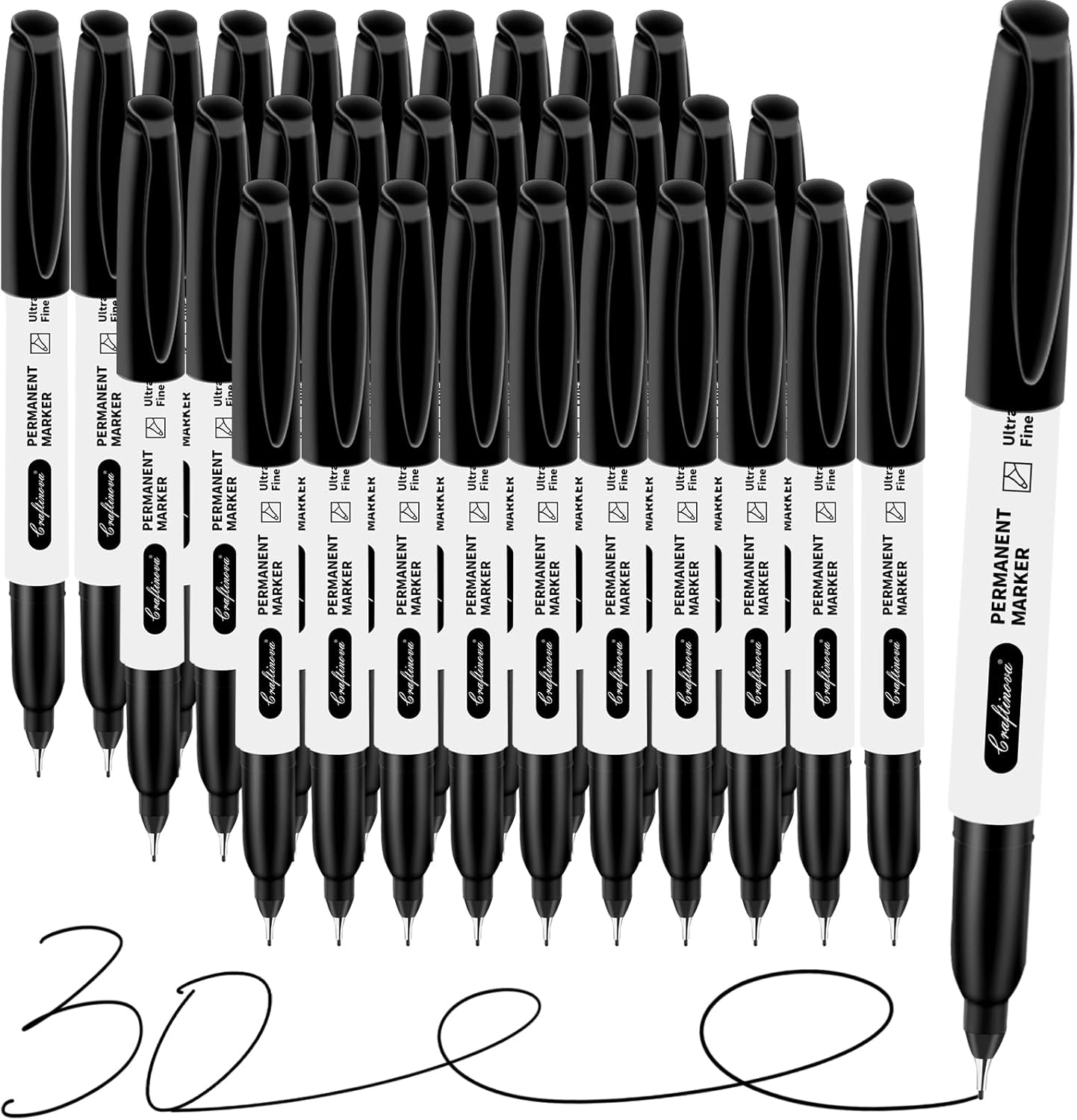 Black Ultra Fine Point Permanent Markers, Extra Fine Tip, Quick Drying and Waterproof, Fade Resistant Perfect on Paper, Glass, Metal, Plastic, Wood, Office & School Use, 30 Pack