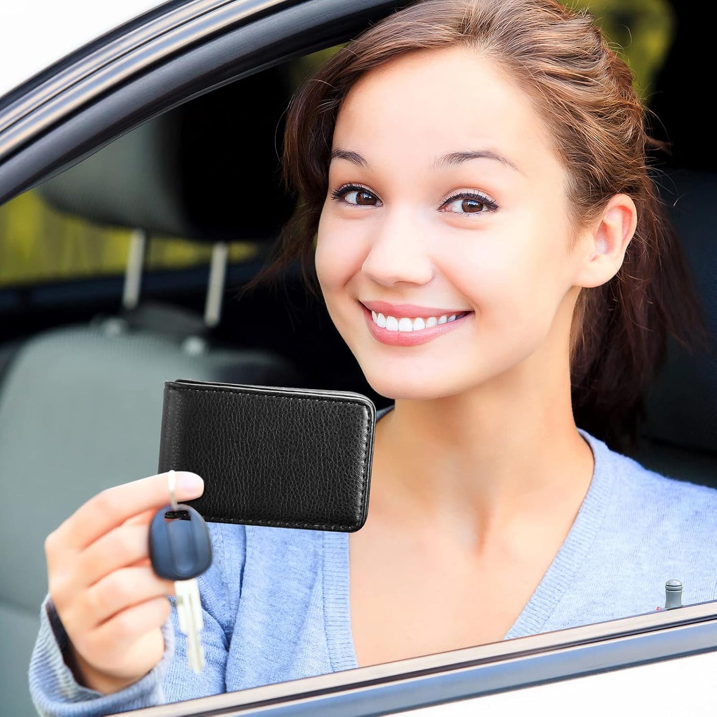 Outus 2 Pieces Business Card Holder, PU Leather Business Card Case Pocket Wallet with Magnetic Shut for Valentines Gift Men Women(Black and Coffee,Classic)