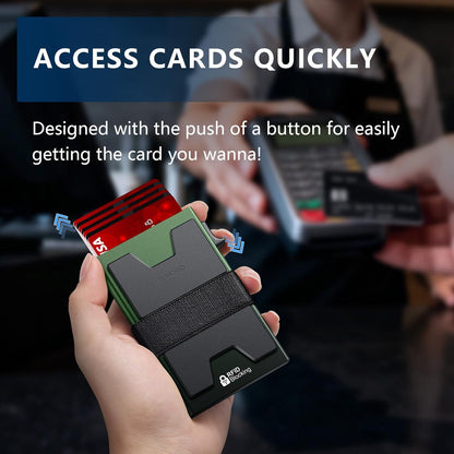 SEMORID Slim Aluminum Card Holder Wallet for Men, Durable Expandable Backplate, RFID Blocking Minimalist Metal Pop Up Wallet, Holds 12+ Cards Plus Cash (Black)