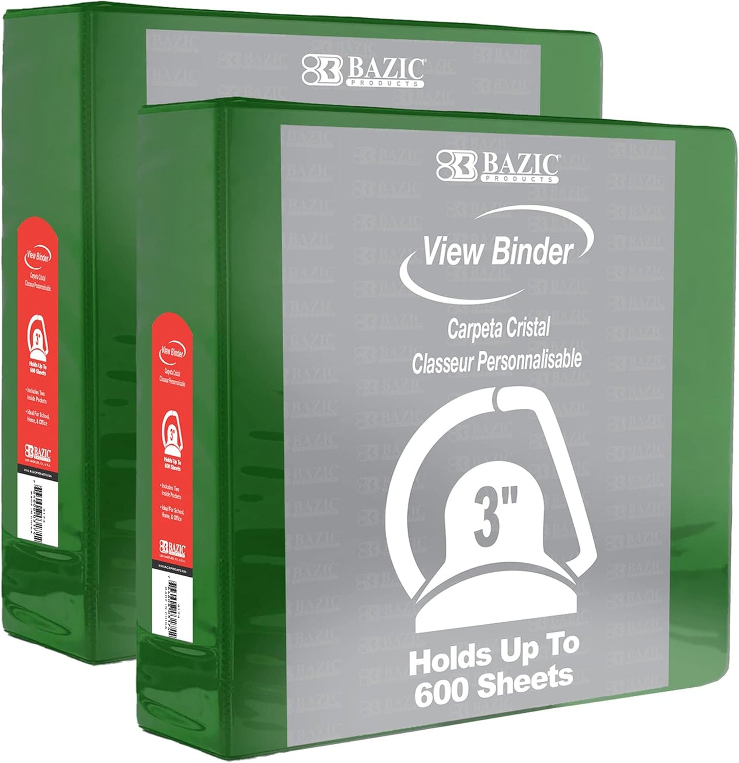 BAZIC Products 3 Ring Binder 3" View Binders Slant D Ring Organizer - White, Hold 600 Sheets Paper, for School Office Home, 2-Count