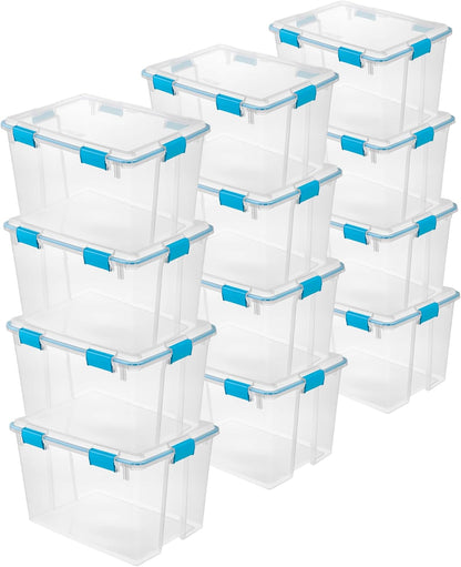 Sterilite 4-Pack Gasket Box, Weather-Resistant Storage Bins with Latching Lids, 32 Quart - Heavy-Duty Organizing Containers for Closet, Bathroom, and Office