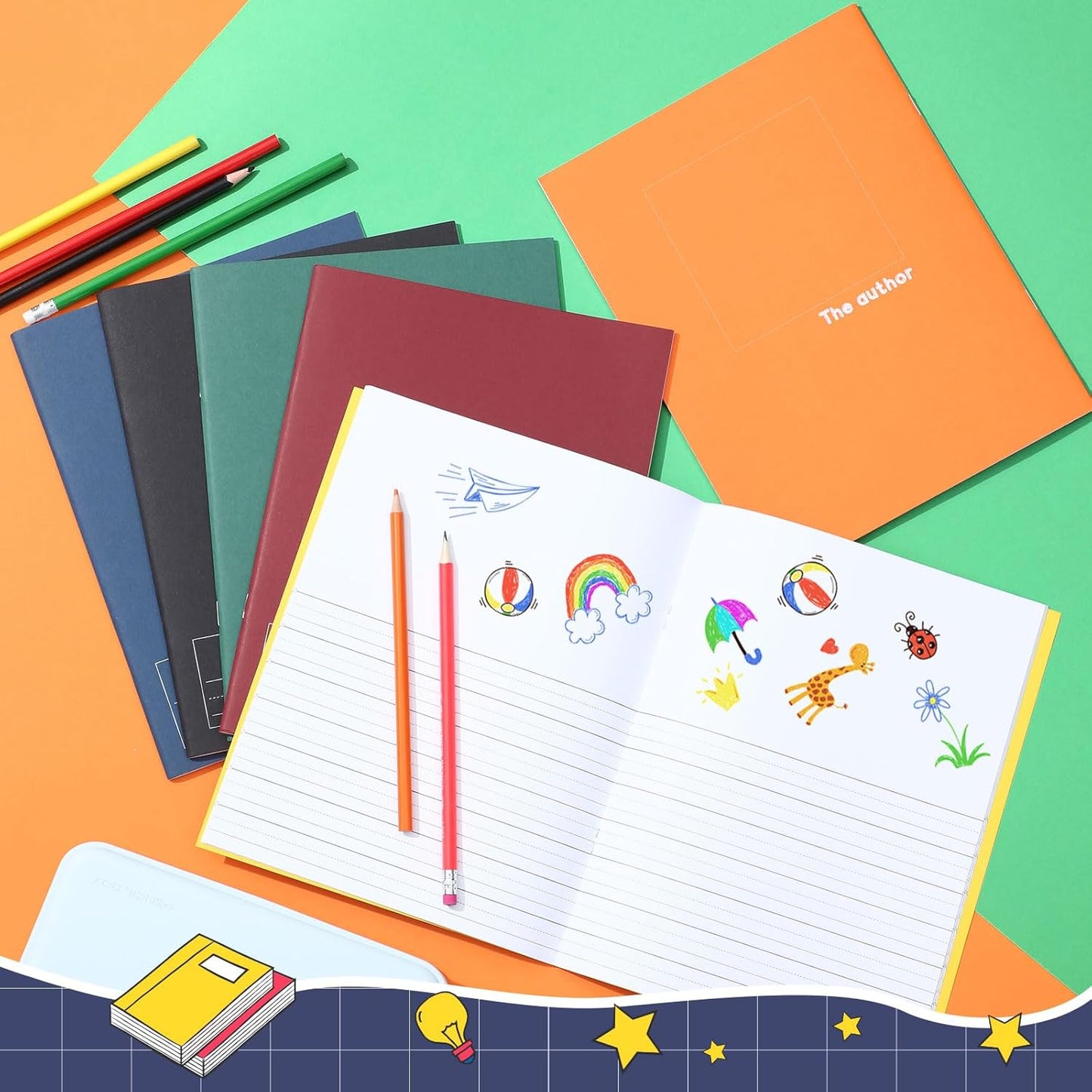 Henoyso 12 Pcs Primary Composition Notebook K-2 Primary Journal, Notebook for Kids Supplies, Bulk Blank Writing Book for Kid to Write Draw Journal 60 Page (9.8″ X 7.5″,Light Color)