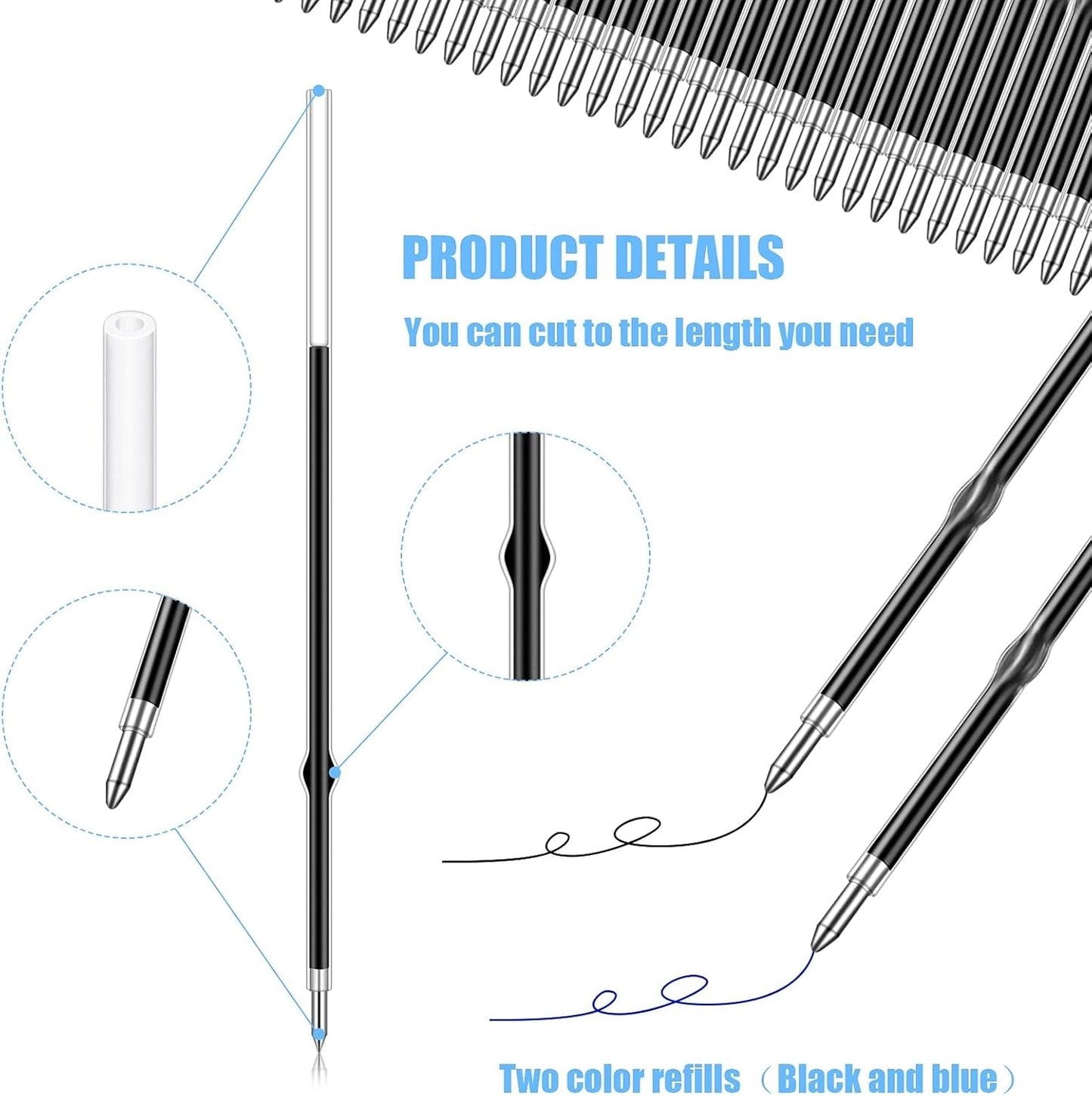 Outus 30 Pieces 0.7 mm Retractable Pen Refills Replacement Ballpoint Pen Refills Black and Blue Ink Pen Refills for Retractable Pen Office School Supplies, 107 mm in Length