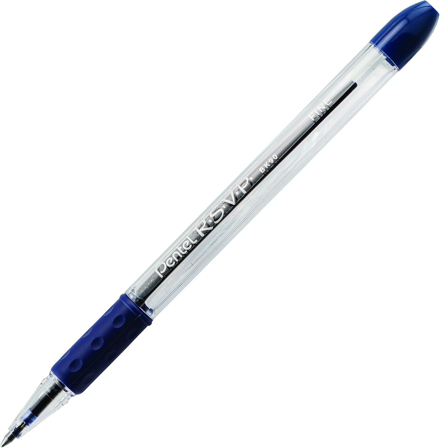 Pentel RSVP Ballpoint Pen, Fine Line, (0.7mm), Black Ink (BK90-A) (Pack of 1, 12 Count Total)