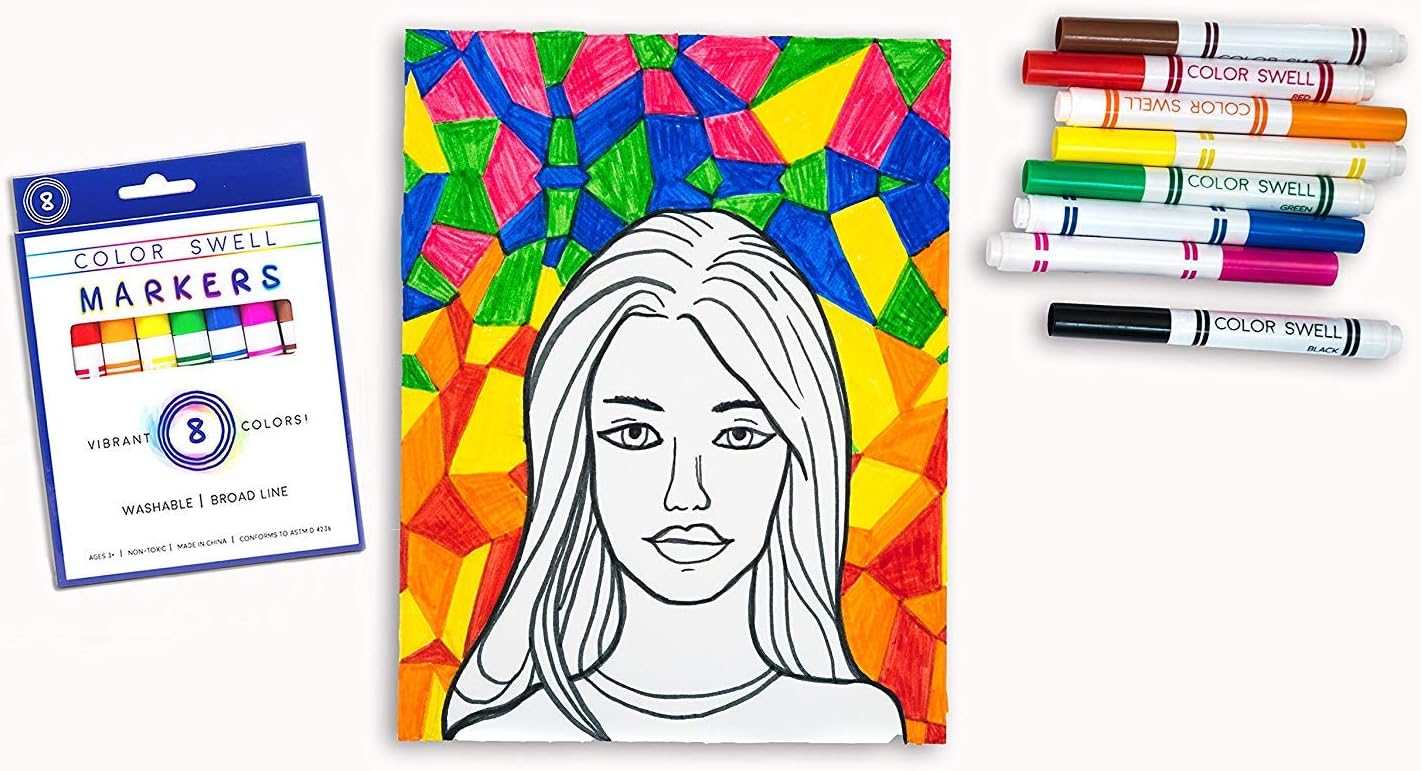 Color Swell 8-Pack Broad Line Markers – Washable, Non-Toxic, Ideal for Kids, Students, Adults, and Classroom Activities