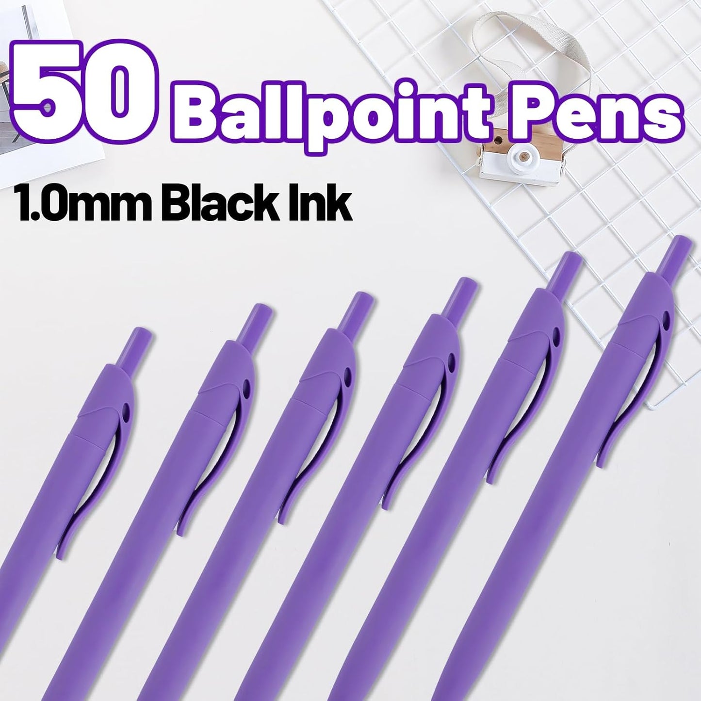 BallPoint Pens, 50 Pack (BLACK Ink),Bulk Pens, Black Barrel,Click Pens for Office Home and School, Retractable Ballpoint Pens, Medium Point, 1.00MM (Black)