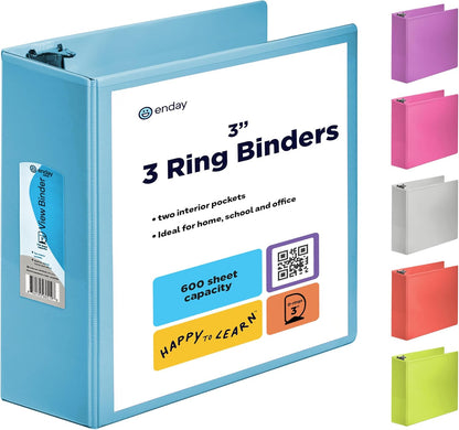 3 Inch Binder 3 Ring Binders Green, Slant D-Ring 3” Clear View Cover with 2 Inside Pockets, Heavy Duty Colored School Supplies Office and Home Binders – By Enday