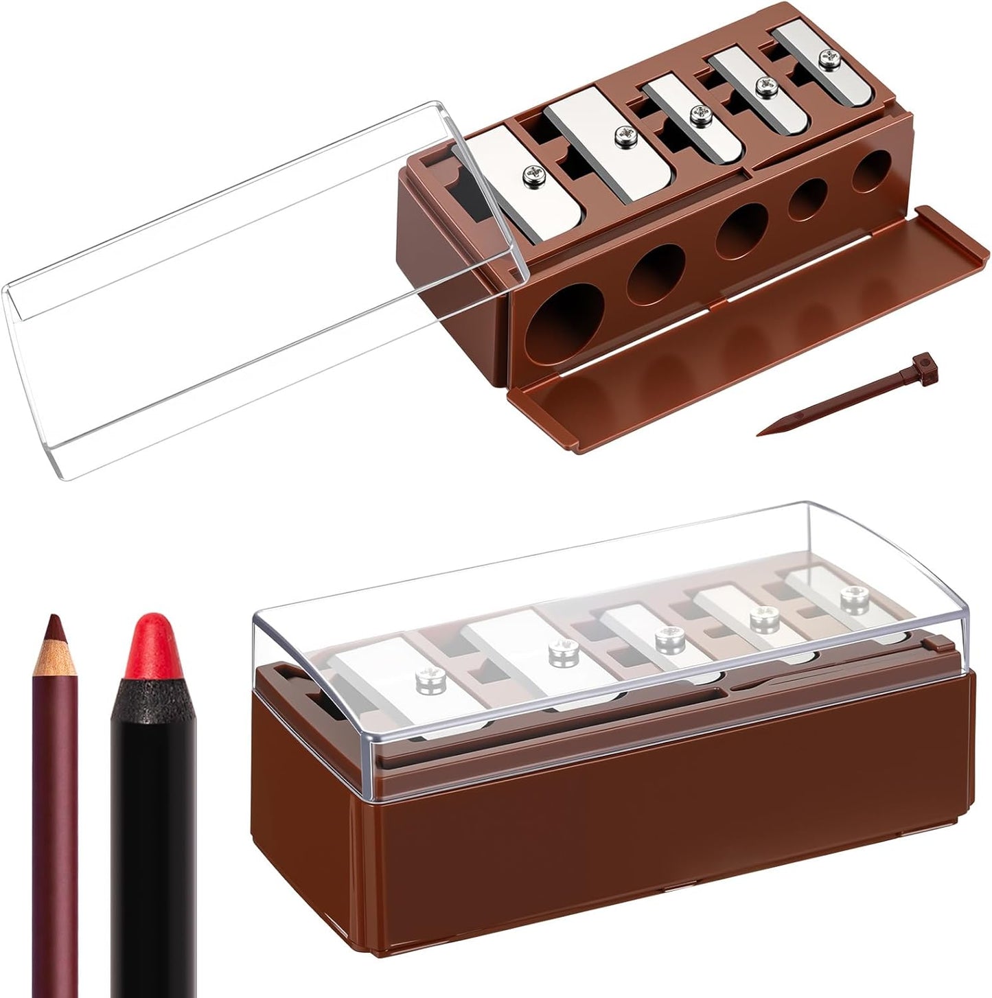Honoson 2 Pcs 5 Hole Cosmetic Long Point Manual Pencil Sharpener with Plastic Lid Makeup Eyeliner Pencil Sharpener(Black)
