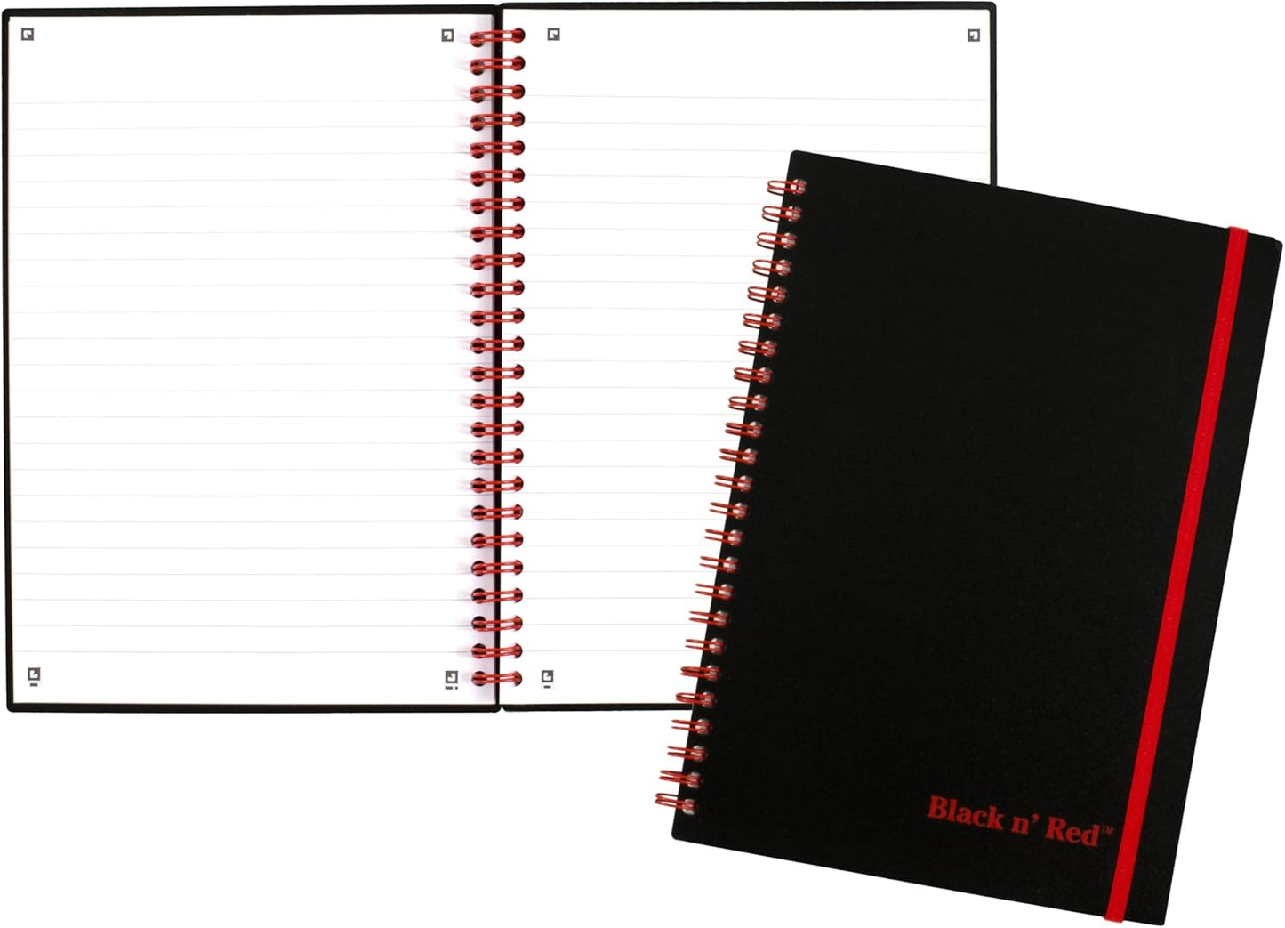 Black n' Red Notebook, Business Journal, 11" x 8", 70 Sheets, Ruled, Optik Paper, Scribzee App, Flexible Poly Cover, Wirebound, Black (K67030)
