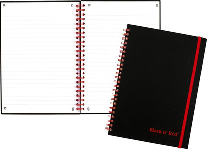 Black n' Red Notebook, Business Journal, 11" x 8", 70 Sheets, Ruled, Optik Paper, Scribzee App, Flexible Poly Cover, Wirebound, Black (K67030)