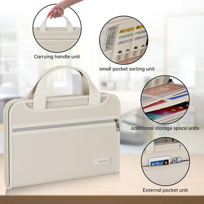 Tamfile Fireproof Accordion File Organizer with Handle, 13 Pocket Transparent Expanding File Folder with Zipper & Labels, File Folder with Multi-Pockets Paper Organizer Folder for Letter A4 Files