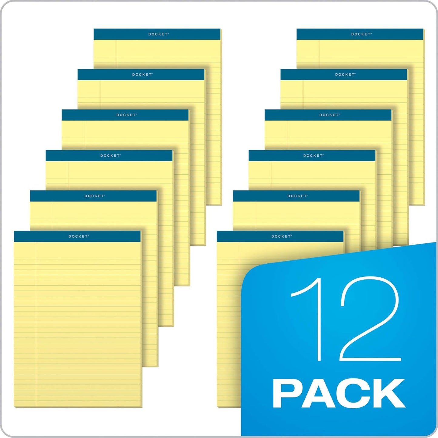 TOPS 5 x 8 Legal Pads, 12 Pack, Docket Brand, Narrow Ruled, Yellow Paper, 50 Sheets Per Writing Pad, Made in the USA (63350)