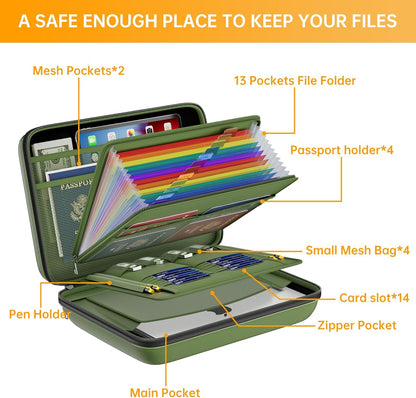 DocSafe Fireproof File Organizer with Lock, Hard-Shell Case Fireproof Document Box with 13 Pocket Accordion File Folder, Portable Home Office Travel Safe Storage for Important Documents Laptop Black