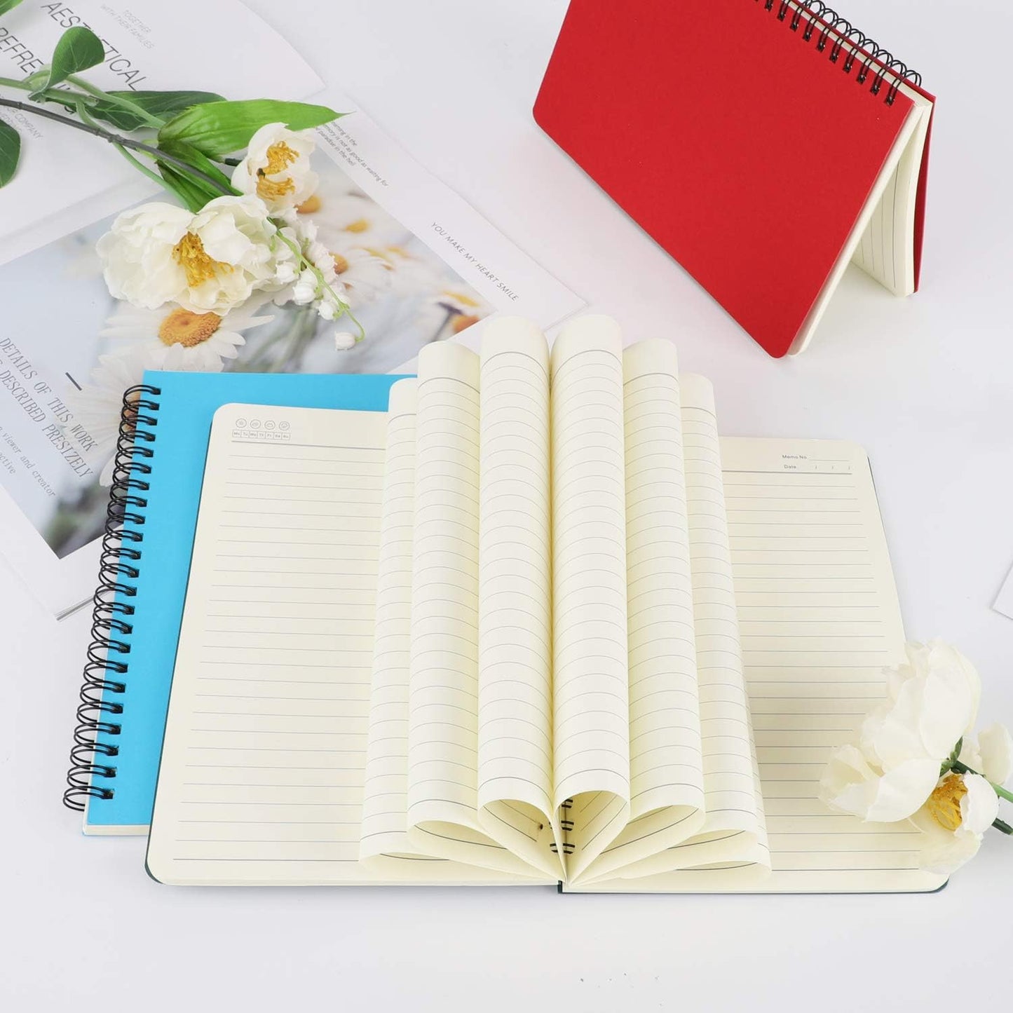 EUSOAR Spiral Lined Notebook, A5 3packs 5.5"X8.3" 120 Pages Lined Travel Notebooks Journal, Memo Notepad Sketchbook, Students College Office Business Diary Ruled Spiral Book Journal-3Colors Covers