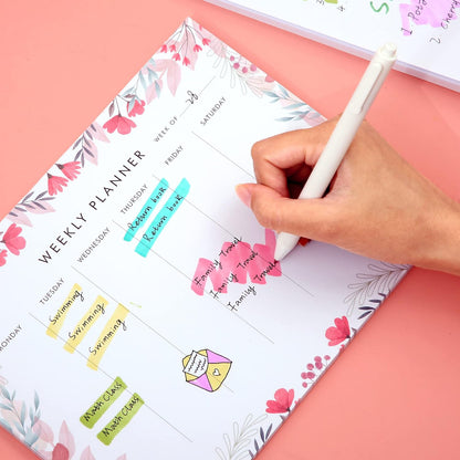 Weekly Planner Notepad Tear Off Set of 2 Weekly Calendar Pad 52 Undated To Do List Notepad Sheets Desk Planner Planning Pads Productivity Tracker for Work Goals Notes Schedule Ideas, Floral Blue