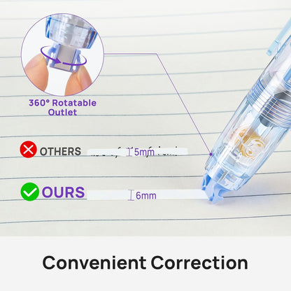 Refillable Retractable Correction Tape, Smooth Pull Out White Correction Tape with 4 Extra Refills, Easy to Use for School Office Supplies