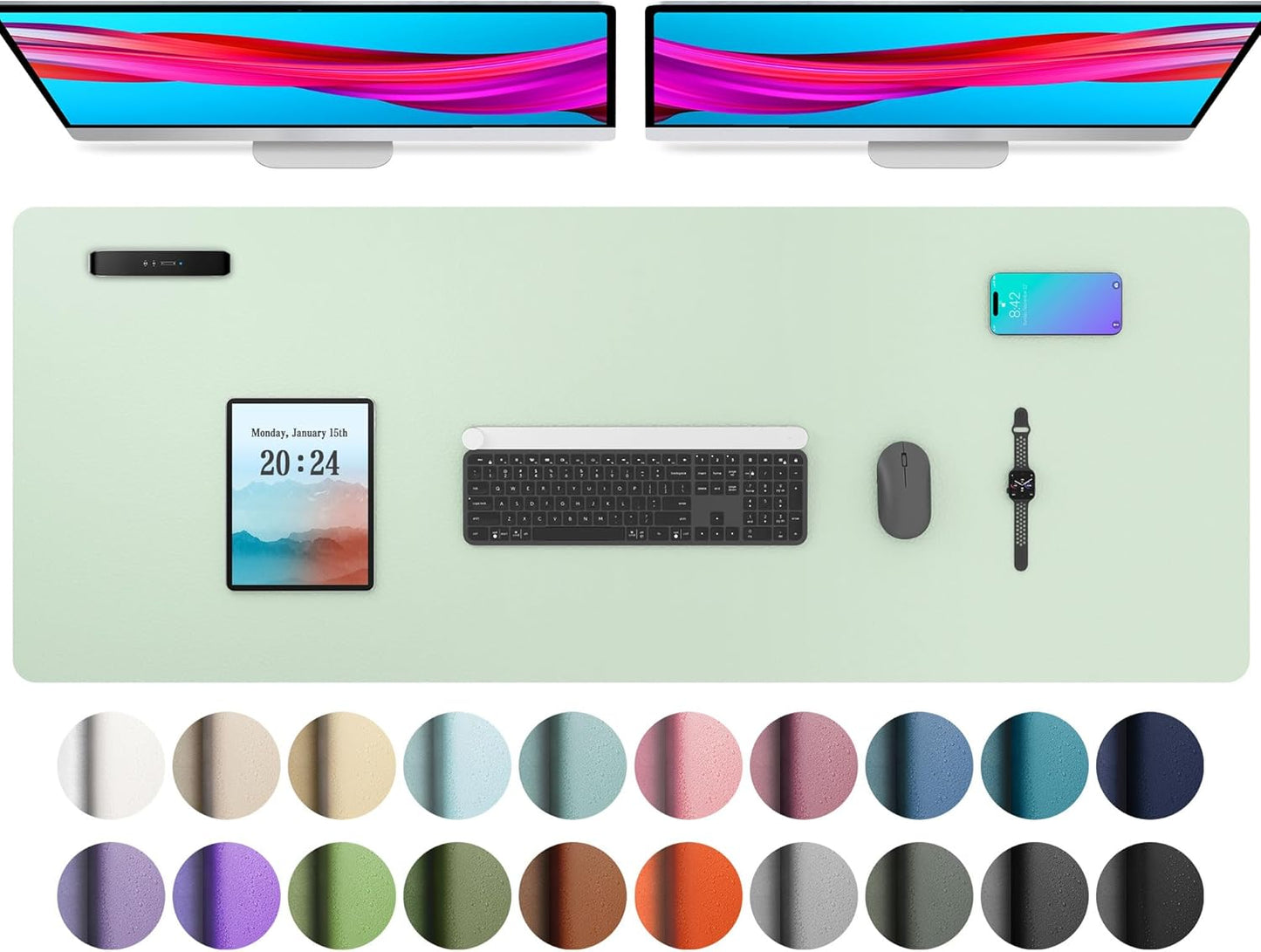 Aothia Leather Desk Pad Protector, Mouse Pad, Office Desk Mat, Non-Slip PU Leather Desk Blotter, Laptop Desk Pad, Waterproof Desk Writing Pad for Office and Home (Black,36" x 17") - Colors A