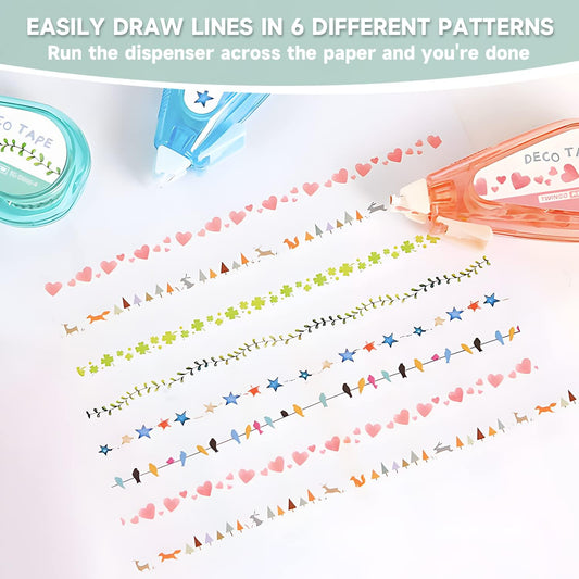 Decorative Correction Tape,Valentines Day Gifts for Kids, DIY Cartoon Pattern Decorative Tape, Decorative Curve Highlighter for Scrapbooking Greeting Card Letter Diary,Cute Stationary Supplies