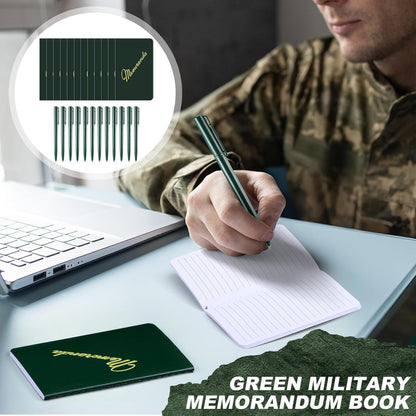 Faccito Memoranda Notebook and Pen Set Green Military Memorandum Book 3.3" x 5.5" Mini Utility Notepad Military Memo Book for Outdoor Recording Ranger School First Responder(12,Simple Style)