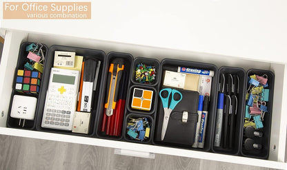 Kutesna 15 PCS Interlocking Desk Drawer Organizer Separator for Office,Bathroom,Kitchen,Makeup（Black）