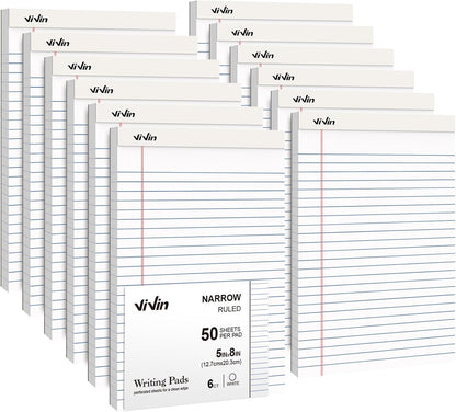 ViVin Legal Pads 8.5 x 11 Inch, Wide Ruled Note Pads, 12 Pack, 50 Sheet/Pad, Perforated Writing Pads, Notepads for Office Home School, 600 Sheets, White Paper