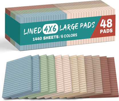 Lined Sticky Notes, 24 Pads, 4x6 Inches, Large Sticky Notes with Lines, Memo Note Pads in Multi Colors, 30 Sheets/Pad, Super Sticking Power for Office ＆ Home & Planning - Bright