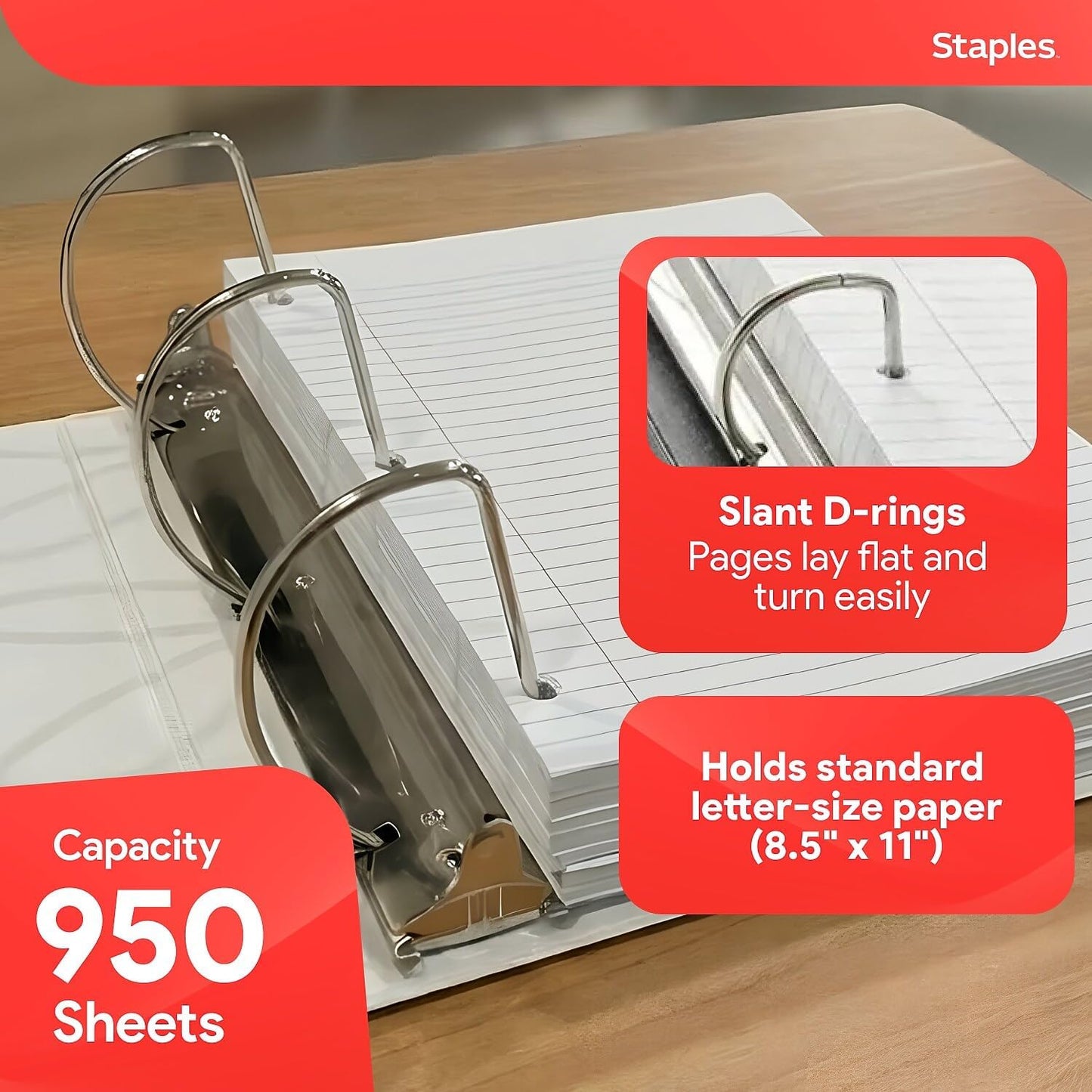 Staples Standard 2-Inch 3-Ring View Binder, Holds Up to 450 Sheets, Orange, Durable Binder for Office & School