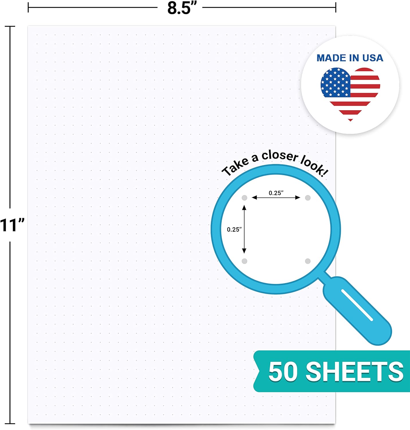 321Done Graph Paper Notepad - 50 Sheets (5.5" x 8.5") - 0.20" Grid Planning Note Pad - Thick Premium Paper - Made in USA - Plain White