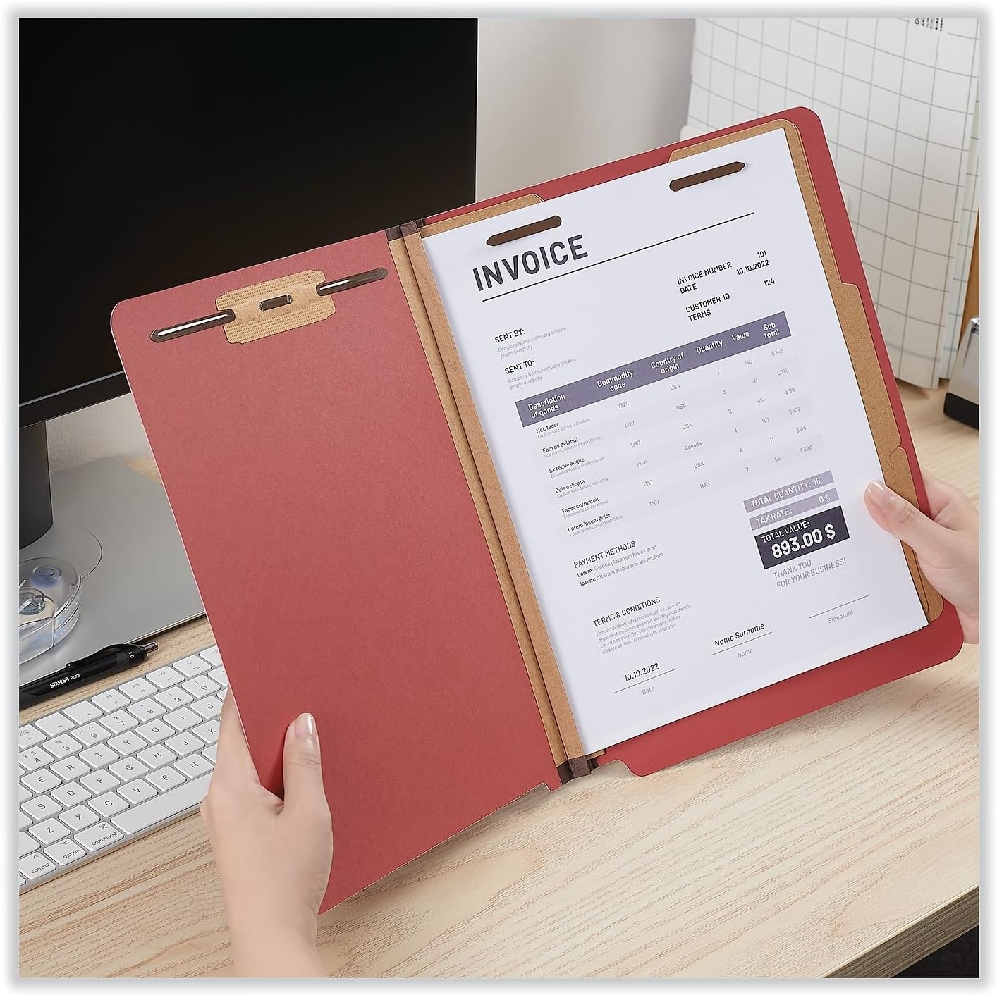Universal Red Pressboard End Tab Classification Folders, 2" Expansion, 2 Dividers, 6 Fasteners, Letter Size, Red Exterior, 10/Box
