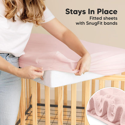 2-Pack Waterproof Crib Sheets for Boys, Girls - 52x28 Fitted Organic Cotton Baby Crib Sheets, Toddler Mattress Protector Cover, Washable, Soft & Durable Baby Bedding Essentials(Pine Grove)