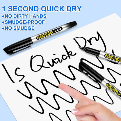 SFAIH 100 Black Permanent Markers Bulk -1s Quick Drying, Fine Point Markers for Write Mark, School, Office, Warehouse, Business, Logistics, Durable, Waterproof Ink on Paper, Plastic, Metal, Cardboard