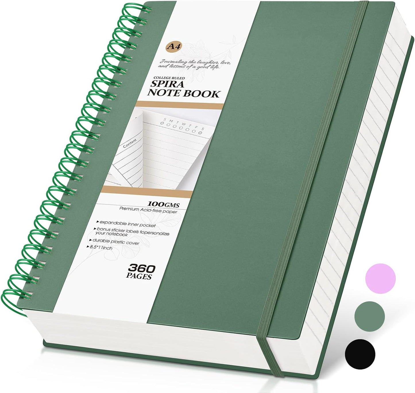 MUAHLIUB Spiral Notebook Journal College Ruled, 360 Pages Lined Thick Journals for Women Men, B5 Big Notebooks with 100GSM Paper, Spiral Bound Journaling for Writing Work School Black 7.6"×10"